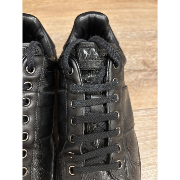 Gucci GG Embossed Leather Sneakers Low Top Lace Up Black Designer Shoes - Picture 2 of 14